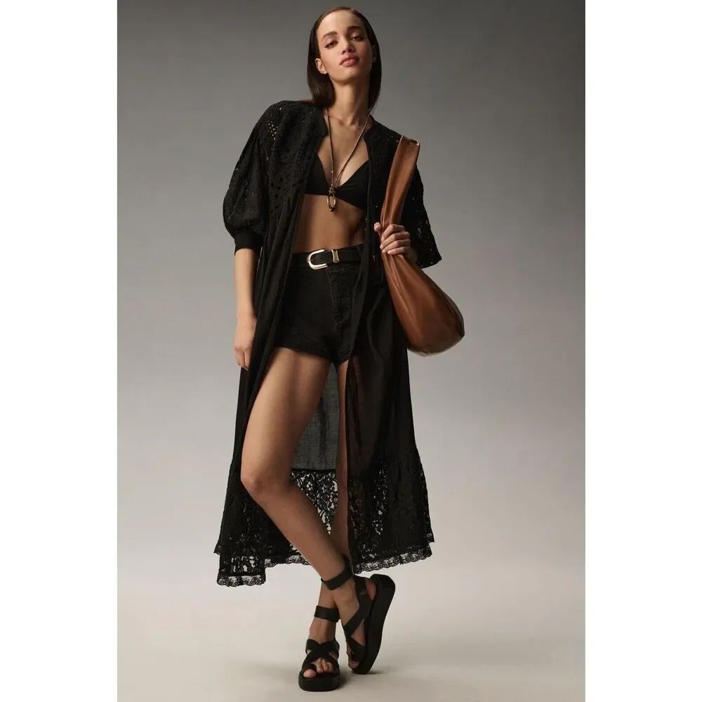 Anthropologie Mixed Lace Crochet Duster Jacket